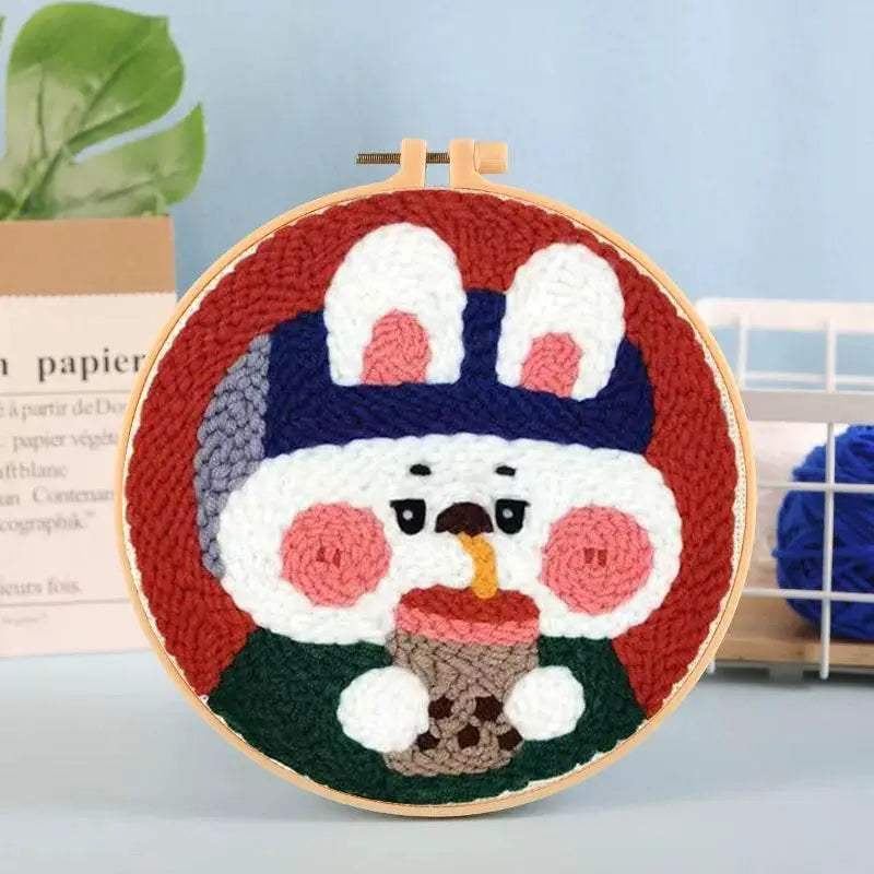 Beginner Cat & Floral Punch Needle Kit - Adjustable Embroidery Pen, Hoop, and Craft Supplies for Kids and Adults - ToylandEU™