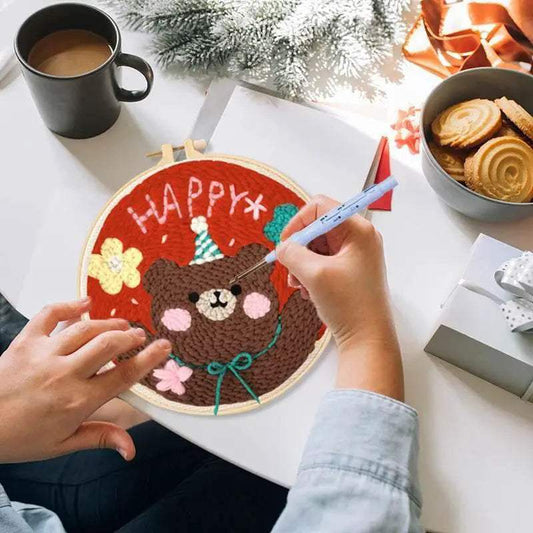 Beginner-Friendly Punch Needle Embroidery Kit with Adjustable Tool, Yarn, and 20x20cm Fabric Hoop for DIY Projects and Gifts - ToylandEU™