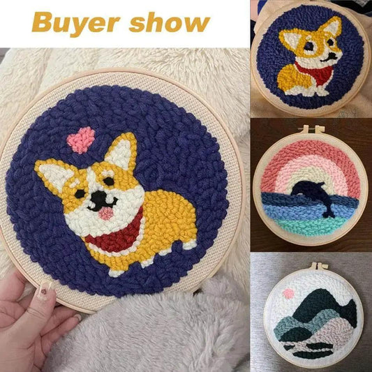 Beginner's Punch Needle Embroidery Kit - 20x20cm DIY Craft with Hoops and Animal Patterns - ToylandEU™