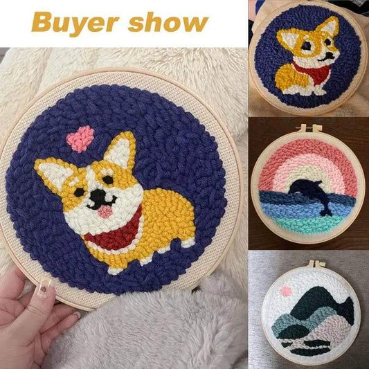 Beginner's Punch Needle Embroidery Kit - 20x20cm DIY Craft with Hoops and Animal Patterns - ToylandEU™