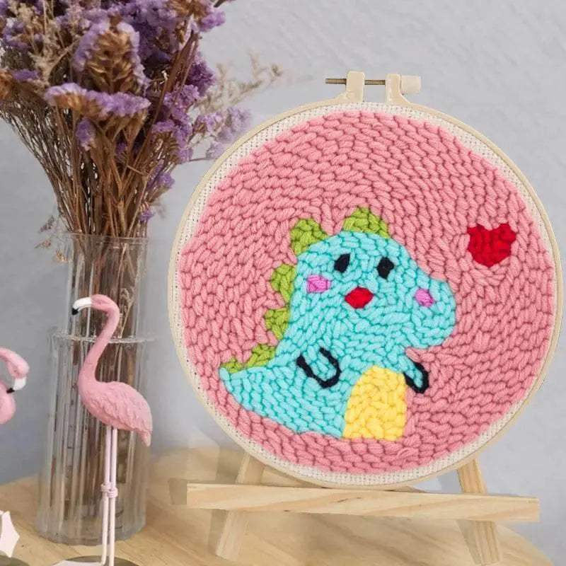 Beginner's Punch Needle Embroidery Kit - 20x20cm DIY Craft with Hoops and Animal Patterns - ToylandEU™
