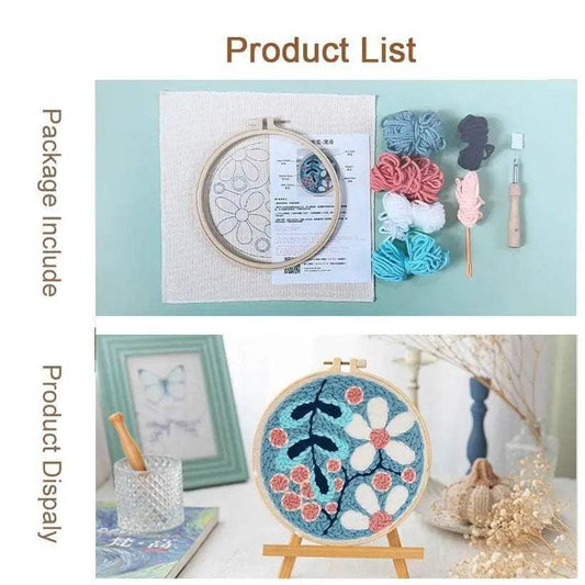 Beginner's Punch Needle Embroidery Kit with Sunflower Design - Complete Rug Making Set with Stamped Fabric, Yarn, and Hoop - ToylandEU™