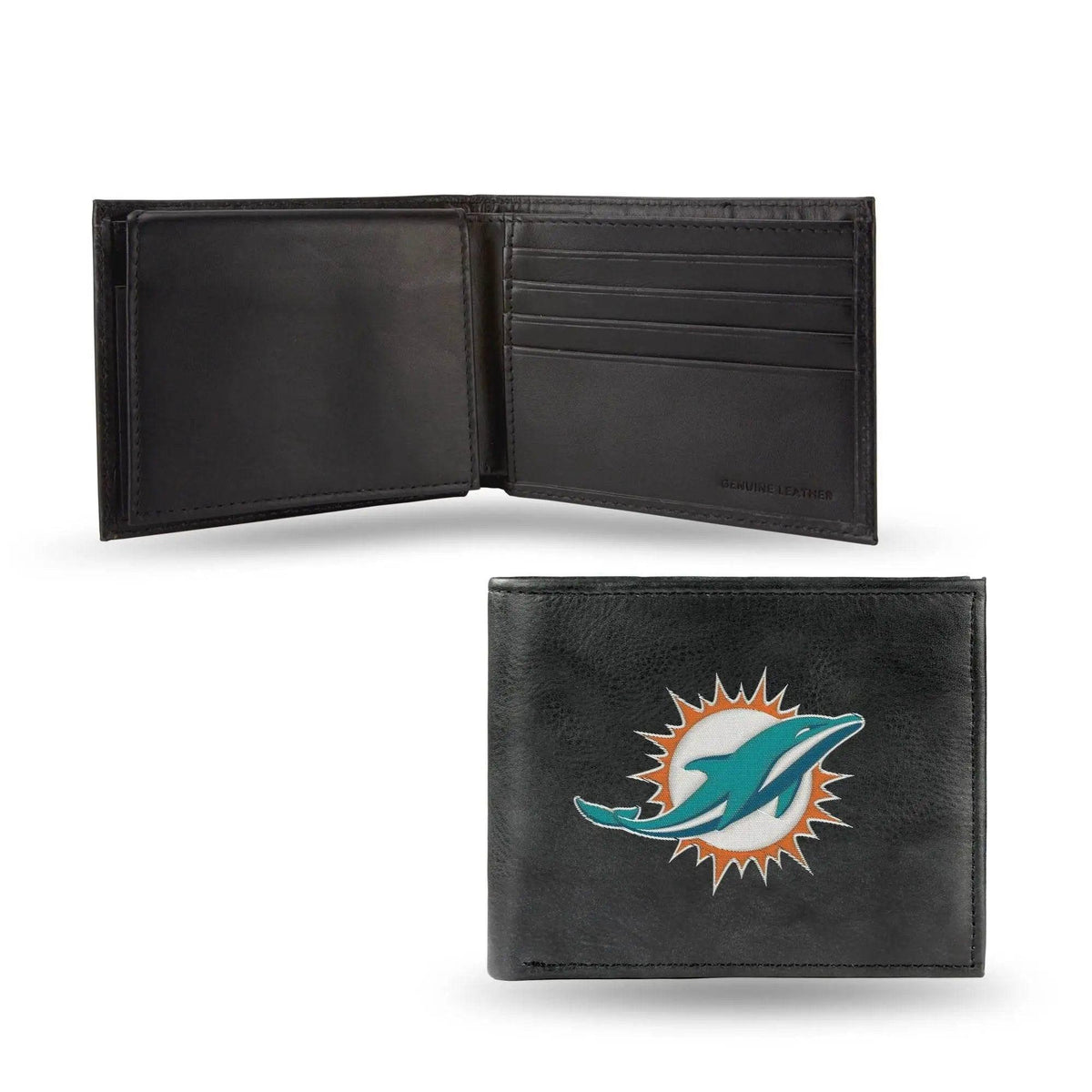 Miami Dolphins Wallet Billfold Leather Embroidered Black - ToylandEU™