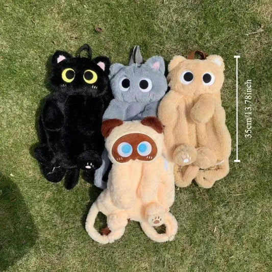 Black Cat Plush Backpack Crossbody Bag Large Capacity - ToylandEU™