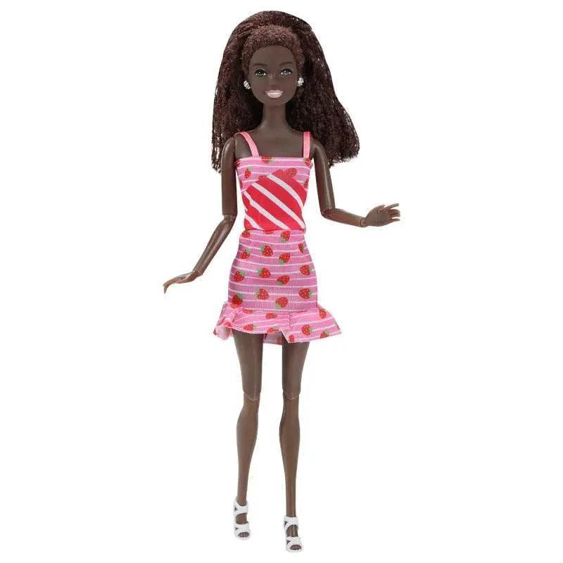 30CM Female Black Dolls With Dress Kids Toys Woman Fashion Shoes Brown Hair For Girl Black African Doll Children Birthday Gift - ToylandEU™
