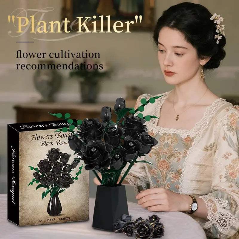 Black Rose Building Blocks Set For Diy Floral Decor Premium - ToylandEU™