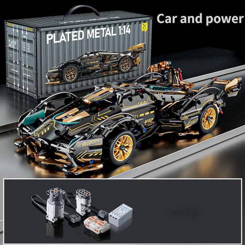 Black V12 Block Roadster RC Tech Racer 1:14DIY Roadster building block assembly Block car toy birthday gift - ToylandEU