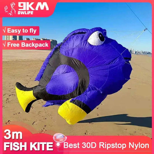 Blue Fish Kite 3m Ripstop Nylon With Bag For Adults - ToylandEU™