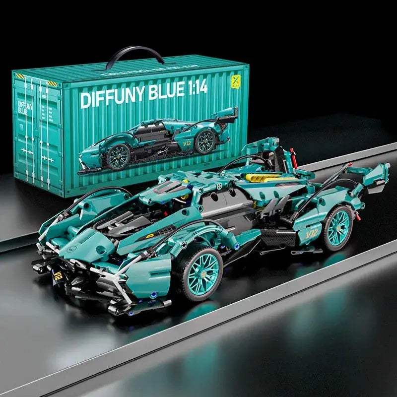 Blue V12 RC Roadster Building Block Car With Remote Control - ToylandEU