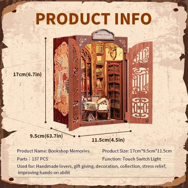 Book Nook Kit With Light Miniature Wooden Dollhouse - ToylandEU