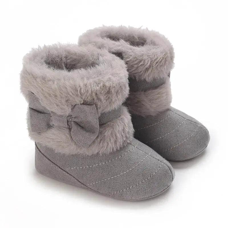 Adorable Fleece-Lined Baby Girls' Knee-High Boots with Bowknot for Cozy Indoor Walks - ToylandEU™