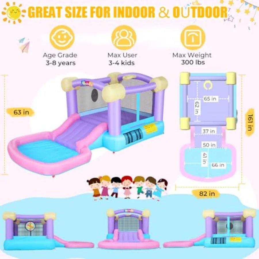 Inflatable Pink Bounce House With Ball Pit And Slide - ToylandEU™