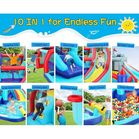 Bounce House Water Slide for Kids 10 in 1 Inflatable Park - ToylandEU