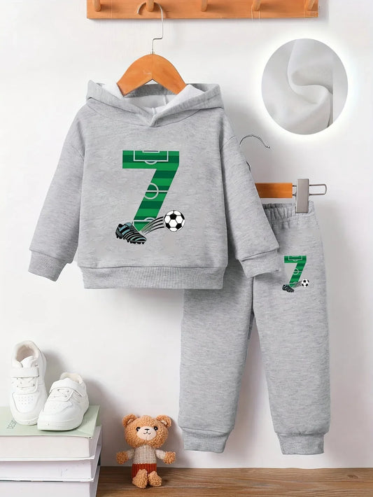 Boy 1-3Y Fleece Hoodie And Casual Sports Pants Set Football Pattern Polyester - ToylandEU
