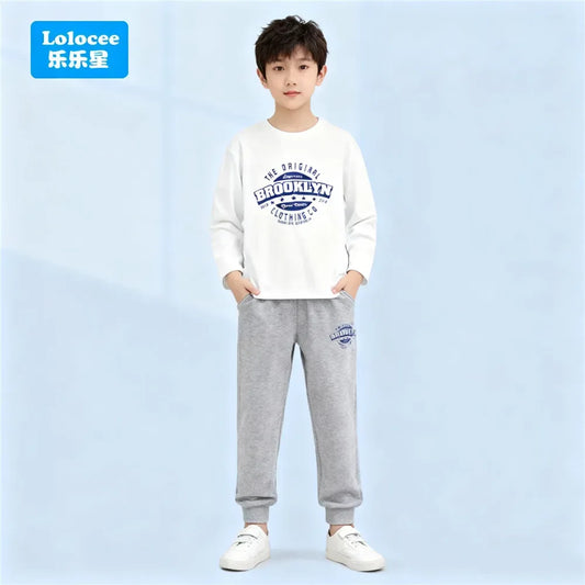 Boys 2-Piece Cotton Polyester Long-Sleeve Top and Pants Set New York Print 7-13Y - ToylandEU