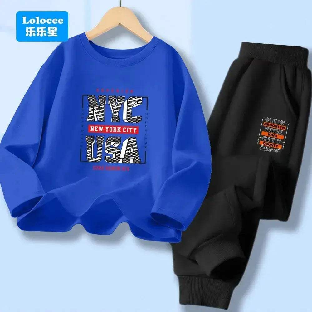 Boys 2-Piece Cotton Polyester Long-Sleeve Top and Pants Set New York Print 7-13Y - ToylandEU