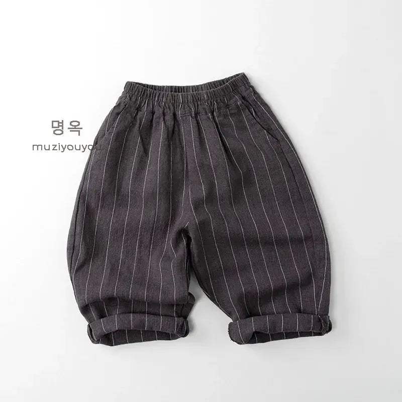 Boys Pants Cotton Linen Vertical Stripe Elastic Waist - ToylandEU™