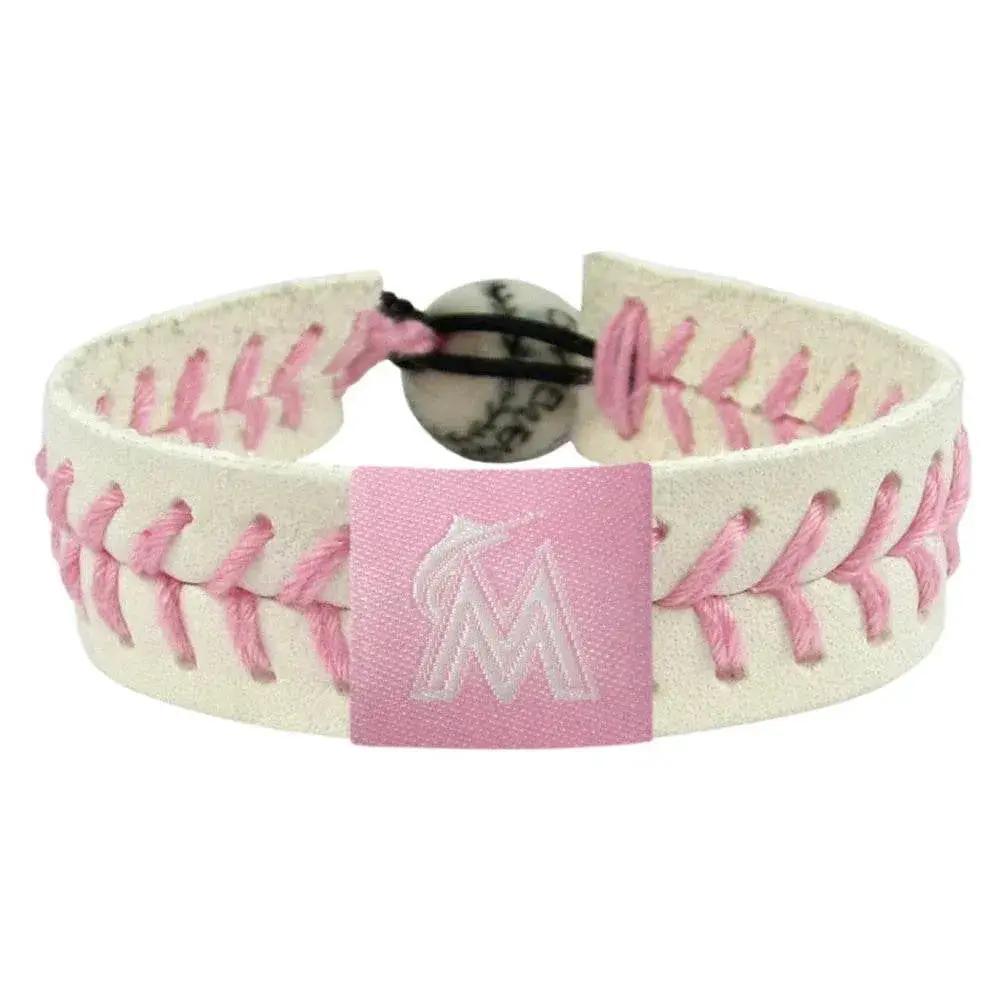 Miami Marlins Leather Baseball Bracelet Pink Ceramic Bead - ToylandEU™