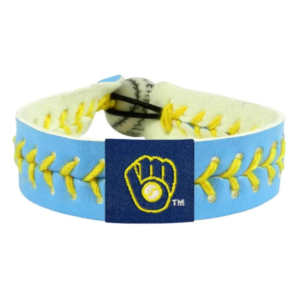Milwaukee Brewers Leather Bracelet Team Color Columbia Blue - ToylandEU™