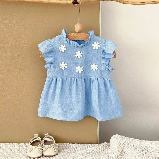 Breathable Baby Girls Floral Princess Knee Length Dress - ToylandEU