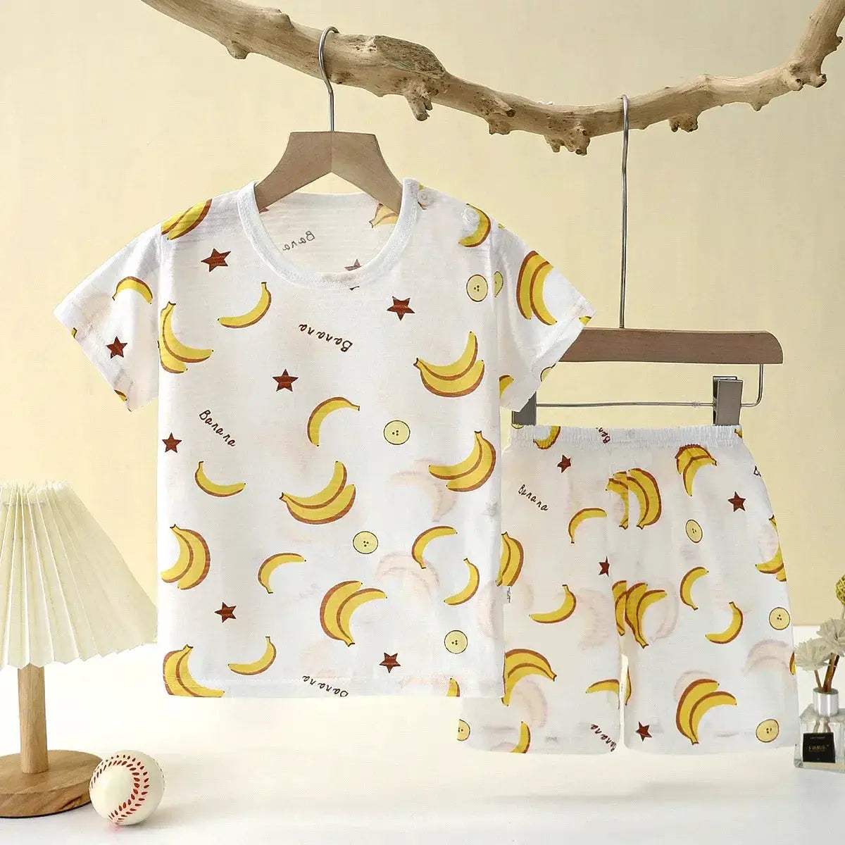 Breathable Cotton Pajamas Two Piece Set With Cartoon Pattern For Unisex Kids New Summer Nightwear - ToylandEU
