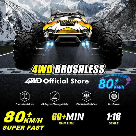 Brushless RC Drift Car 80kmh 4WD LED Lights - ToylandEU™
