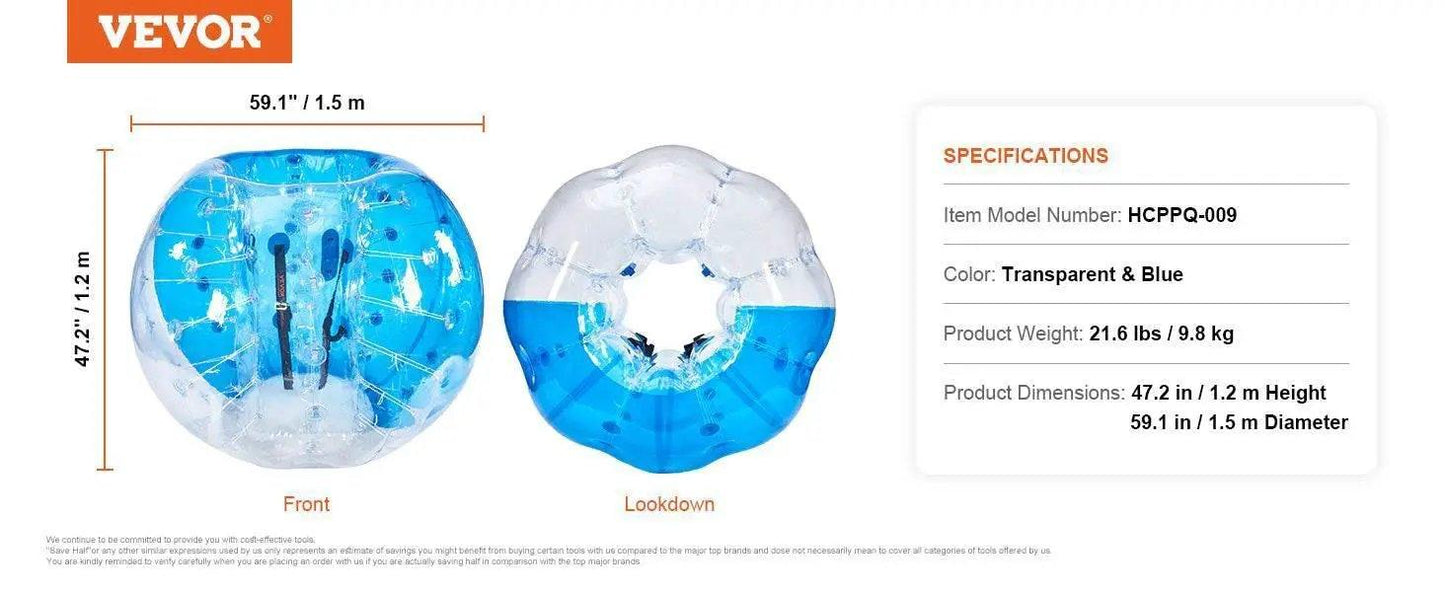 VEVOR 5FT 1.5M Inflatable Bumper Ball Body Bubble Zorb Ball for Teen and Adult PVC Bubble Soccer Balls - ToylandEU™