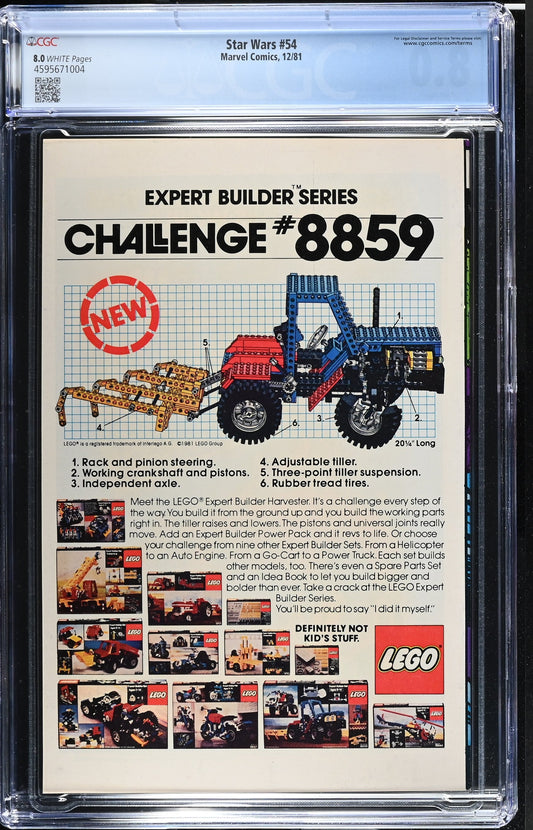 Star Wars Comic Book Issue 54 CGC 8 Graded Collectible