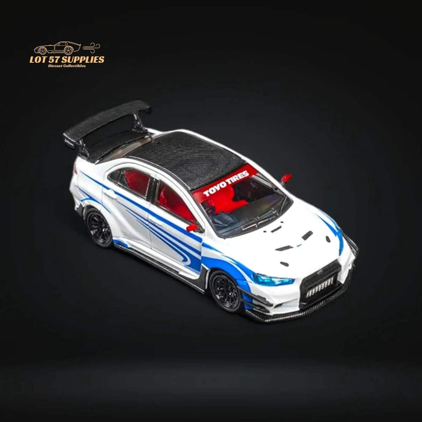 CM Model Mitsubishi Evolution X Varis White Blue Stripes 1:64 CM64-EVOX-09 - ToylandEU