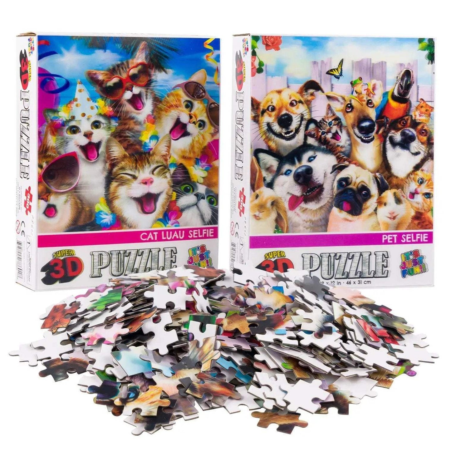 Cat Luau & Pet Selfie Set of 2 300 Piece Lenticular Jigsaw Puzzles Prime 3D - Puzzle Merchant
