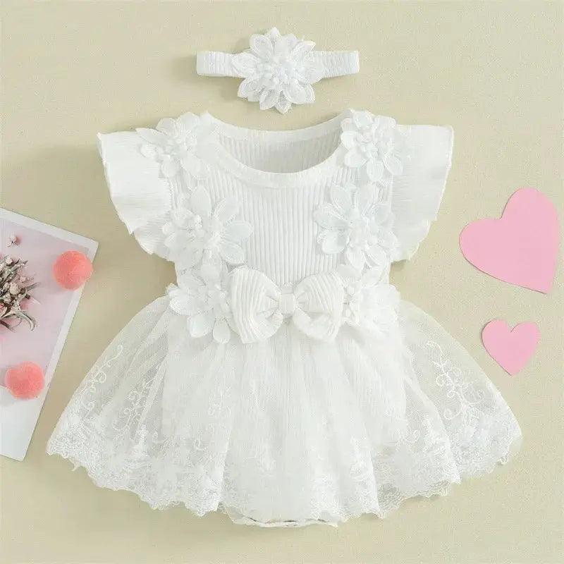 Charming Baby Girls Romper 3D Flower Mesh Toyland EU - ToylandEU™