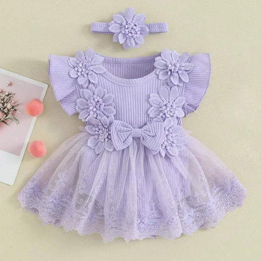 Charming Baby Girls Romper 3D Flower Mesh Toyland EU - ToylandEU™