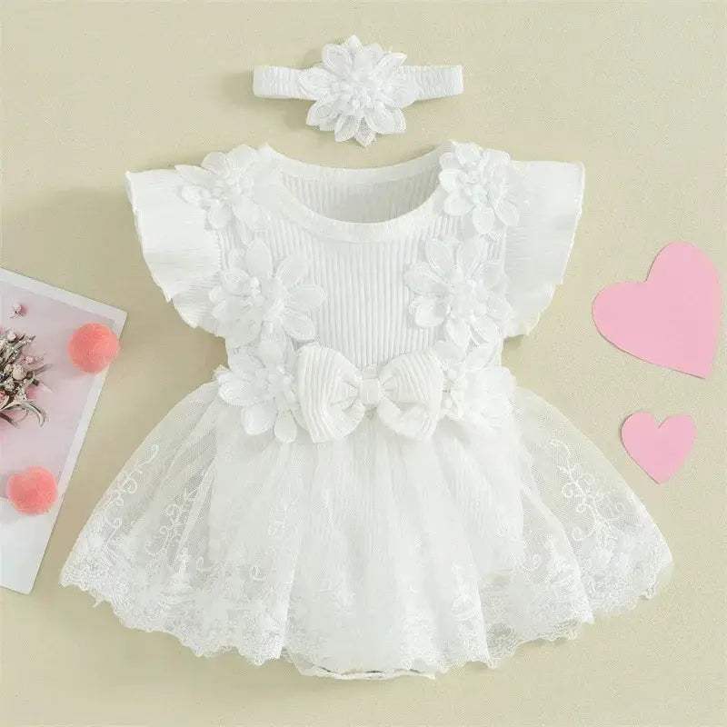 Charming Baby Girls Romper 3D Flower Mesh Toyland EU - ToylandEU™