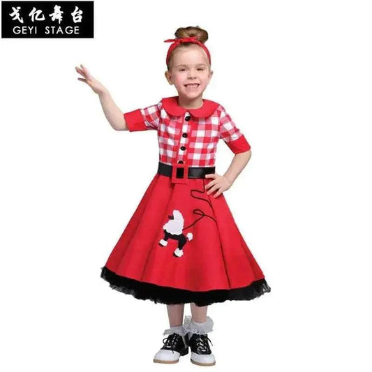 Charming Vintage Parent-Child Halloween Dress in Red Plaid & Blue Dots - ToylandEU™