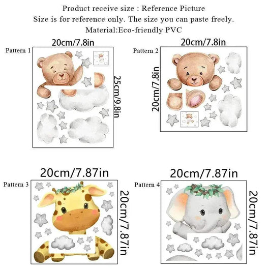 Charming Wall Decals 3D Bear Elephant Star Toyland EU - ToylandEU™