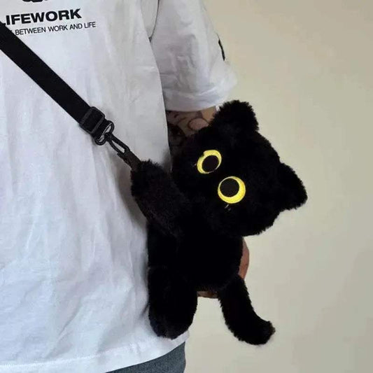 Chic Cat Plush Crossbody Bag with Big Eyes - Women's Kawaii Doll Fur Accessory - ToylandEU