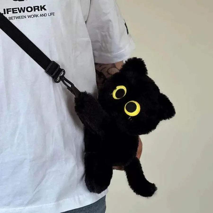 Adorable Kawaii Cat Plush Shoulder Bag with Big Eyes - Cute Doll Fur - ToylandEU™