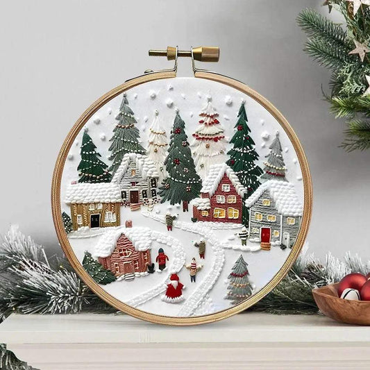 Christmas-Themed DIY Embroidery Kit: 4 Set Handmade Cross Stitch Patterns with Gnome, Snow House, and Fireplace Designs - ToylandEU™