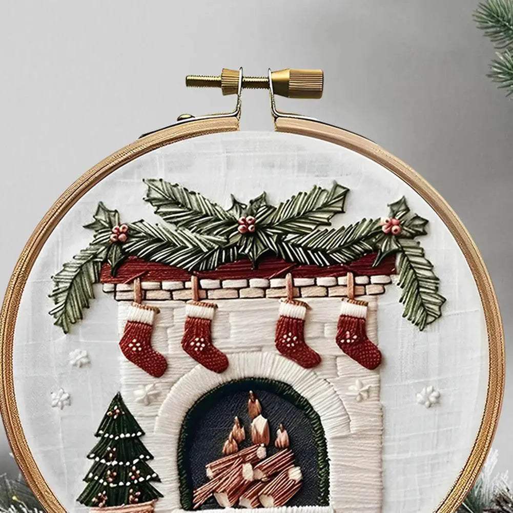 Christmas-Themed DIY Embroidery Kit: 4 Set Handmade Cross Stitch Patterns with Gnome, Snow House, and Fireplace Designs - ToylandEU™