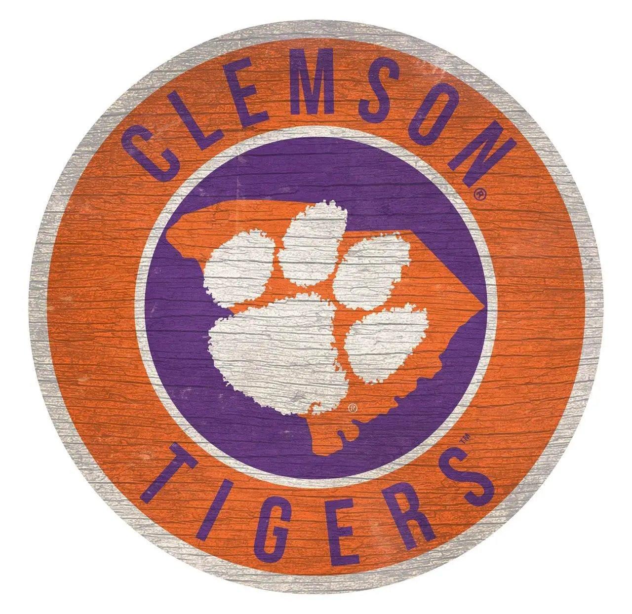 Clemson Tigers Round Wood Sign 12 Inch State Design - ToylandEU™