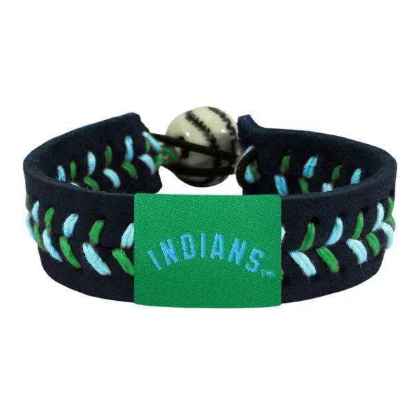 Cleveland Indians Team Color Baseball Bracelet Black Leather - ToylandEU™