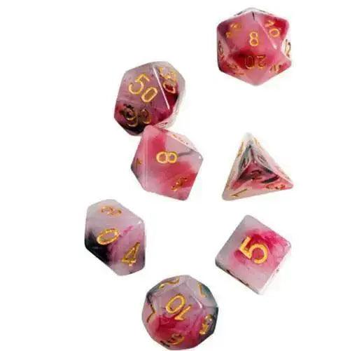 RPG Dice Set (7+1): Pink, Black, Red Marble - ToylandEU™