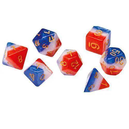 RPG Dice Set (7+1): Red, White, and Blue Semi-Transparent Resin - ToylandEU™