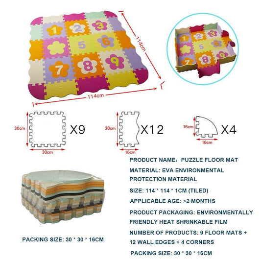 Colorful 25-Piece EVA Foam Play Mat with Safety Fence for Kids - ToylandEU