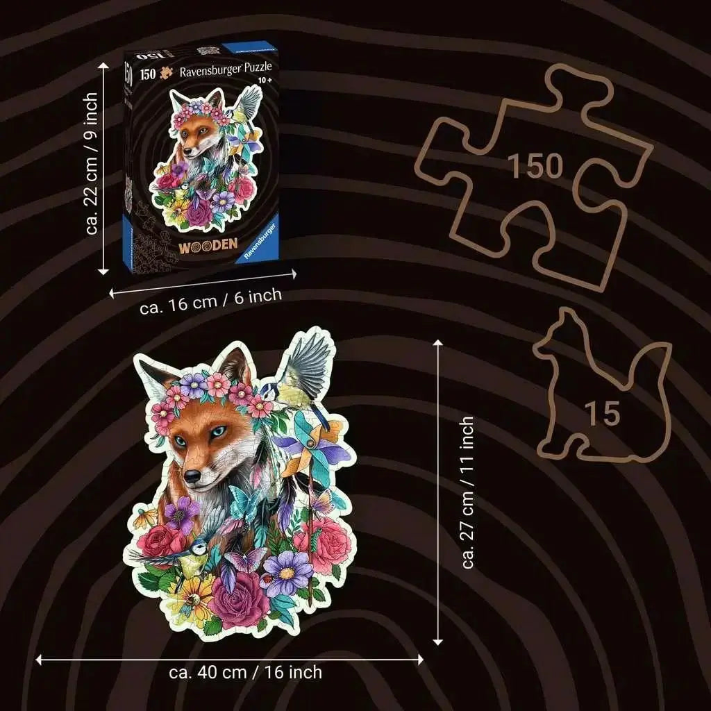 Fox Shaped Wooden Puzzle With Colorful Blooms 150 Pieces - ToylandEU
