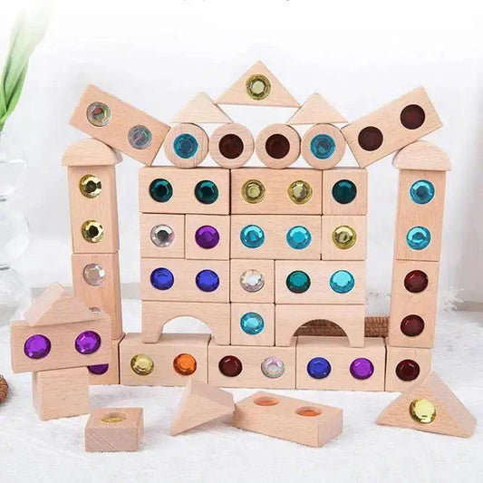 Colorful Montessori Gem Crystal Wooden Stacking Blocks For Kids Educational Toy Set - ToylandEU™