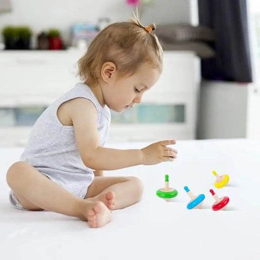 Colorful Wooden Spinning Tops Set - 4 Fun Gyroscope Toys for Kids - ToylandEU