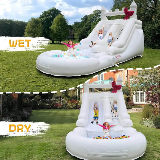 Commercial Grade White Inflatable Water Slide with Splash Pool Bouncy Castle for Adults and Kids Includes Blower Customization - ToylandEU