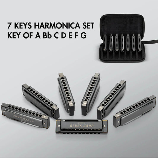 Conjurer 10 Hole Blues Harmonica Set of 7 Keys with Case - ToylandEU