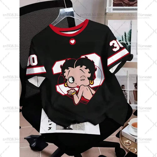 New Summer Women's Casual Striped Cartoon Pattern O-neck Contrasting Short Sleeved T-shirt For Adults/Children Role-playing Tops - ToylandEU